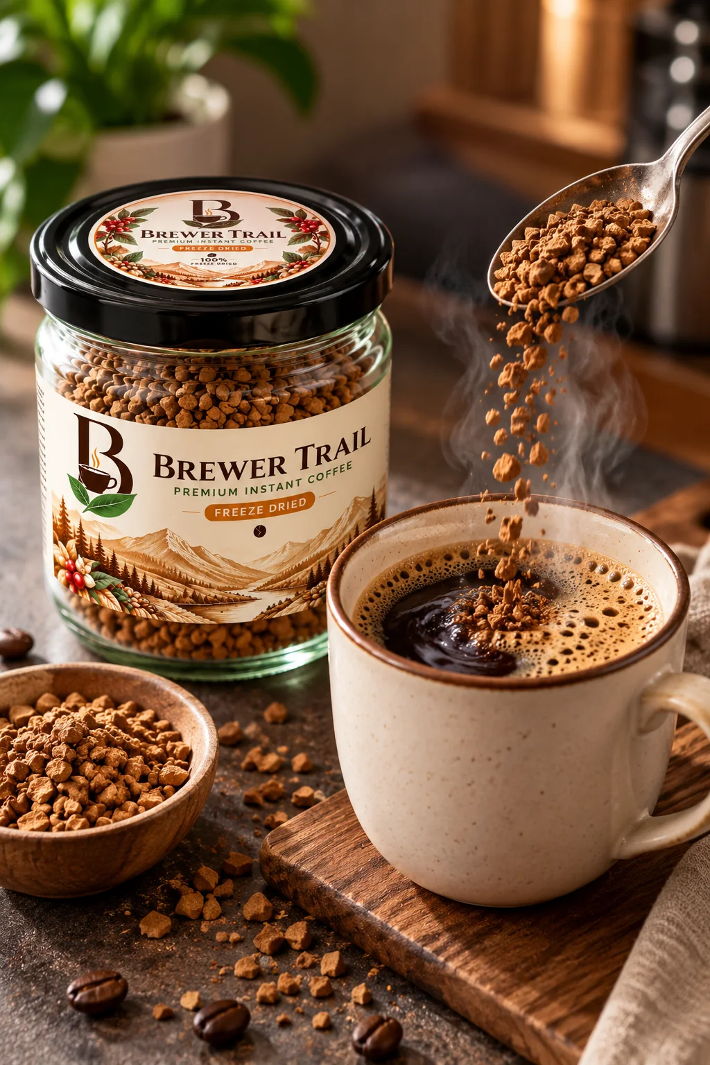 Brewer Trail freeze-dried coffee prepared for a rich everyday cup